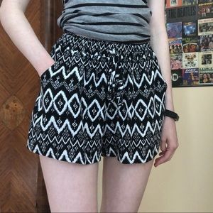 Soft Black and White Tribal Print Shorts